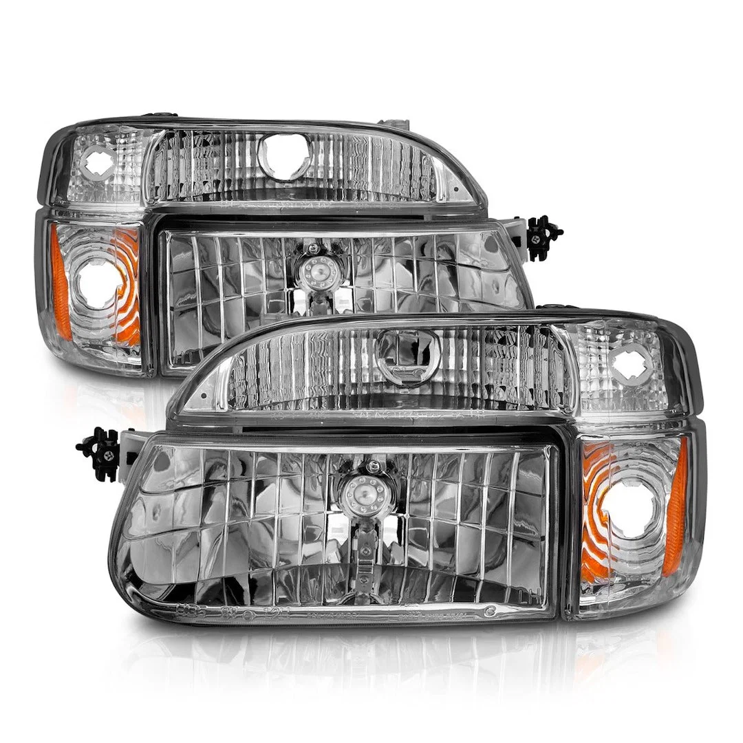 111040 – ANZO Headlight Assembly, Halogen Bulb Standard Beam Clear Lens With Amber Reflectors Chrome Housing Set Of 2